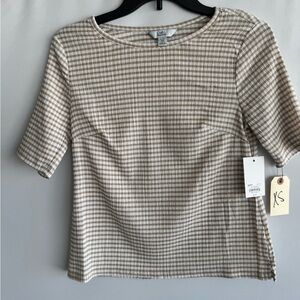 croft & barrow Beige and Cream Gingham Short Sleeve Top